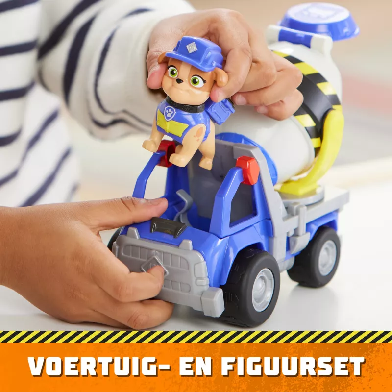 Rubble & Crew, camión hormigonera de juguete Mix's con figura de acción y piezas móviles, juguete para niños a partir de 3 años