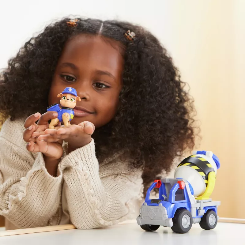 Rubble & Crew, camión hormigonera de juguete Mix's con figura de acción y piezas móviles, juguete para niños a partir de 3 años