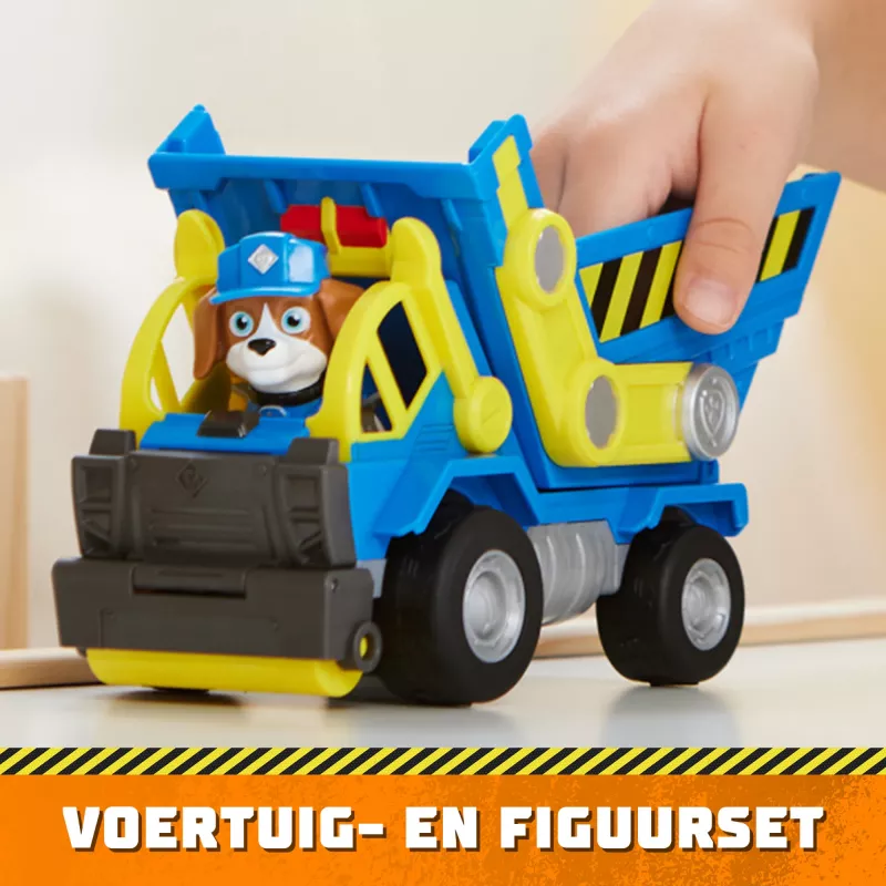 Rubble & Crew, camión volquete de juguete Wheelers con piezas móviles y una figura coleccionable, juguete infantil a partir de 3 años