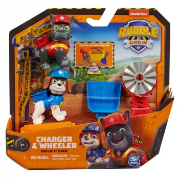Rubble & Crew, figuras de acción Charger y Wheeler, con arena Kinetic Build-It y 2 herramientas de construcción, juguete PAW Patrol para niños y niñas a partir de 3 años