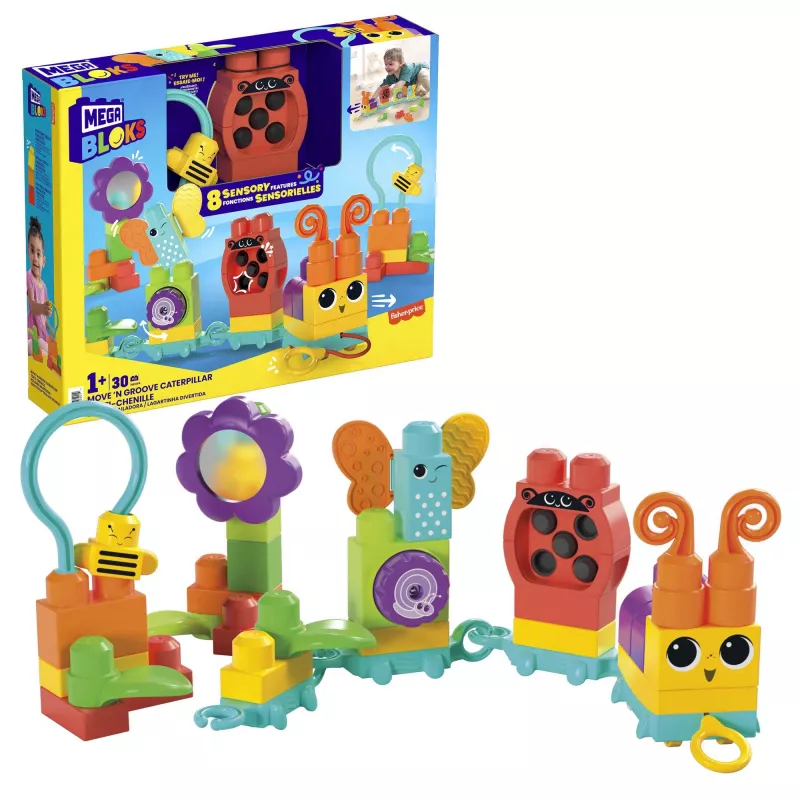 Set de construcción MEGA BLOKS Move 'n Groove Caterpillar de MATTEL — 30 piezas, plástico, multicolor, a partir de 1 año
