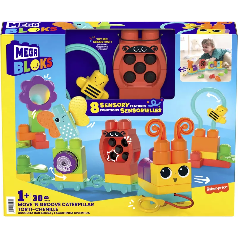 Set de construcción MEGA BLOKS Move 'n Groove Caterpillar de MATTEL — 30 piezas, plástico, multicolor, a partir de 1 año