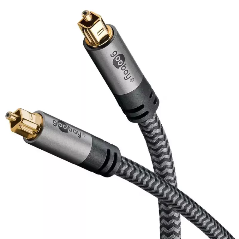 Cable de audio óptico digital WENTRONIC Goobay 65305 TOSLINK a TOSLINK 2 m, cobre, contactos dorados, negro/plata