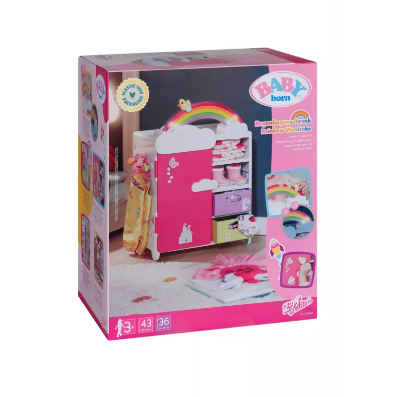 Armario ropero para muñecas zapf creation BABY born armario arcoíris — para muñecas, efectos de luz, requiere 3×AAA pilas, edad recomendada 3+