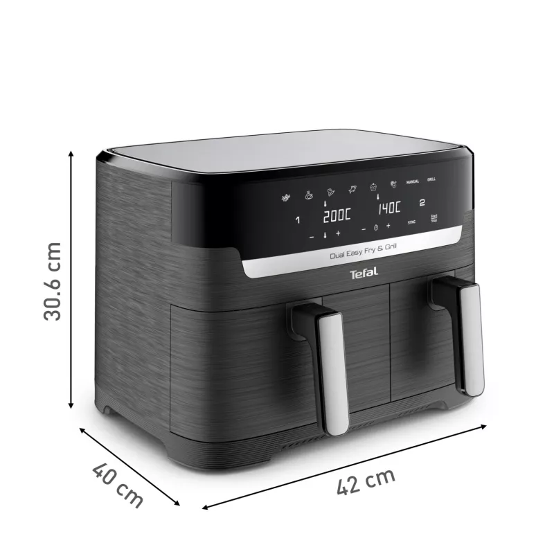 Tefal Dual Easy Fry & Grill EY905B freidora de aire doble de 8,3 L de pie 2700 W gris