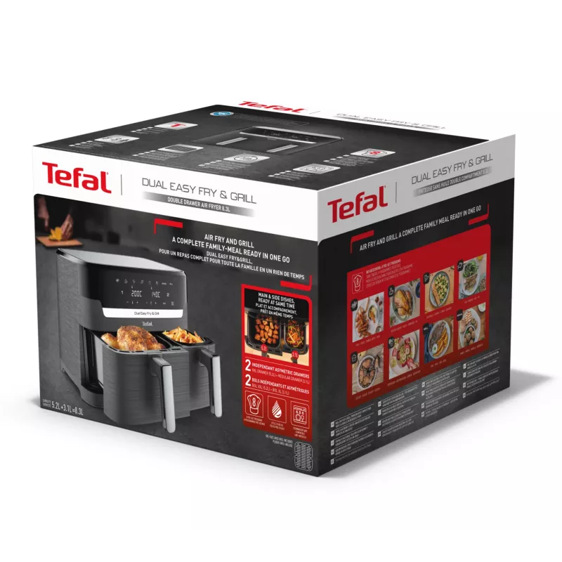 Tefal Dual Easy Fry & Grill EY905B freidora de aire doble de 8,3 L de pie 2700 W gris