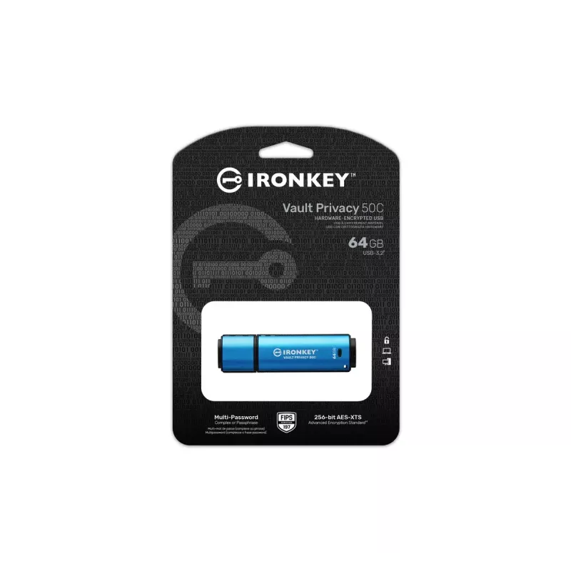 Kingston Technology IronKey 64GB USB-C Vault Privacy 50C AES-256 cifrado, FIPS 197