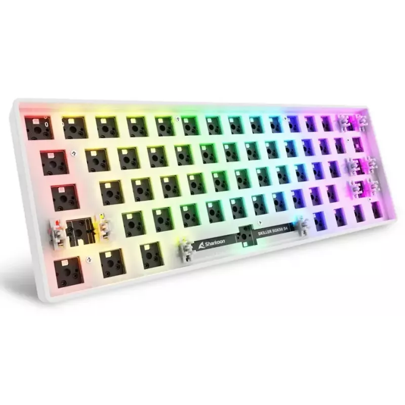 Teclado compacto 60 % con cable Sharkoon SKILLER SGK50 S4 — distribución QWERTZ, iluminación RGB, USB, cable de 1,5 m, blanco