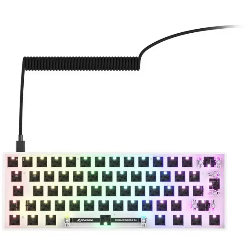 Teclado compacto 60 % con cable Sharkoon SKILLER SGK50 S4 — distribución QWERTZ, iluminación RGB, USB, cable de 1,5 m, blanco