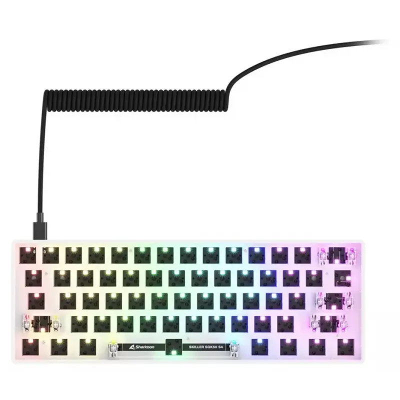 Teclado compacto 60 % con cable Sharkoon SKILLER SGK50 S4 — distribución QWERTZ, iluminación RGB, USB, cable de 1,5 m, blanco
