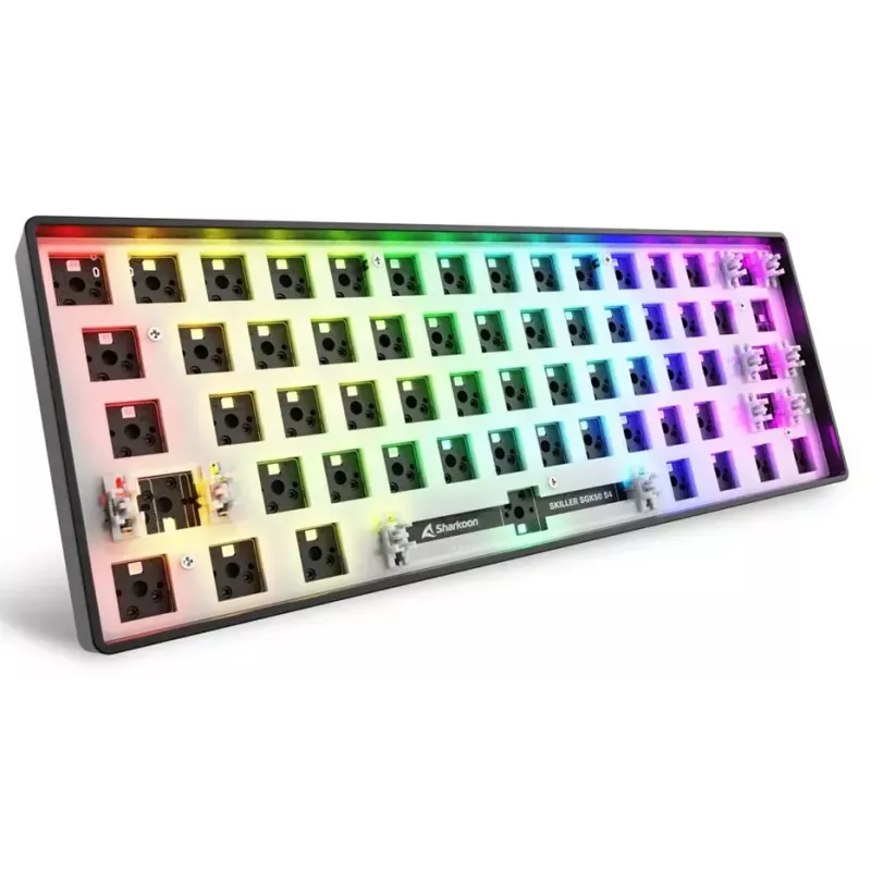 Teclado mecánico compacto 60 % Sharkoon SKILLER SGK50 S4 — USB con cable, distribución QWERTY alemana, retroiluminación RGB, cable de 1,5 m, negro