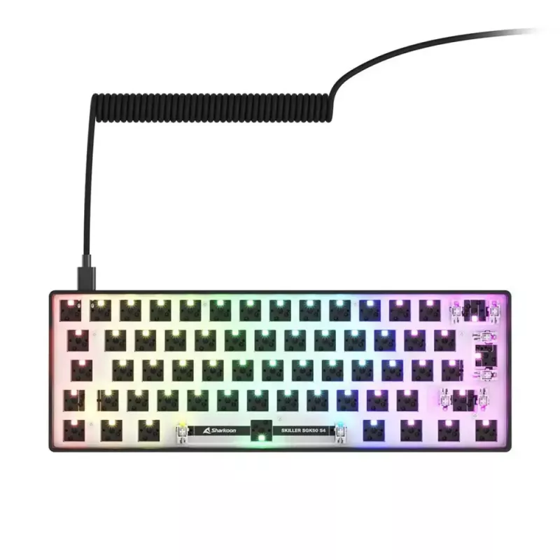 Teclado mecánico compacto 60 % Sharkoon SKILLER SGK50 S4 — USB con cable, distribución QWERTY alemana, retroiluminación RGB, cable de 1,5 m, negro