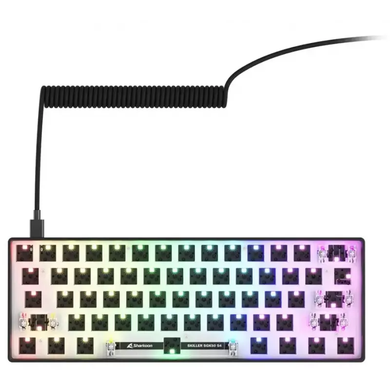 Teclado mecánico compacto 60 % Sharkoon SKILLER SGK50 S4 — USB con cable, distribución QWERTY alemana, retroiluminación RGB, cable de 1,5 m, negro