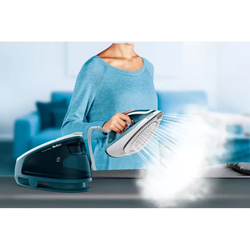 Tefal Express Easy SV6131E0 centro de planchado a vapor, 5,8 bar, 120 g/min, golpe de vapor de 350 g/min, 1,7 l, apagado automático, blanco/turquesa