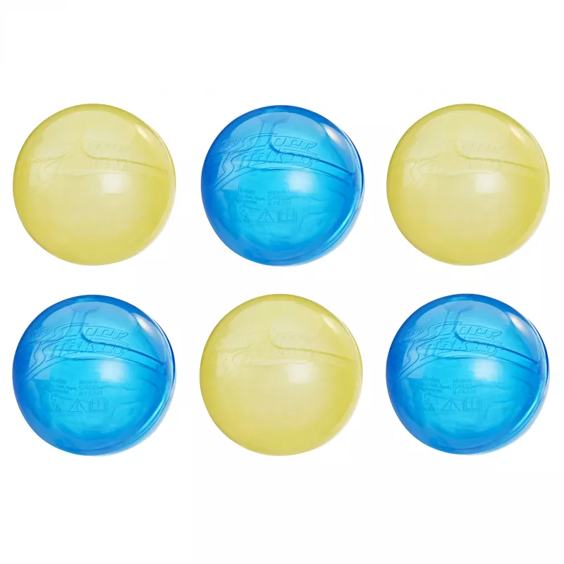 Globos de agua HASBRO Nerf Super Soaker Hydro Balls — depósito de agua incorporado, 6 uds., plástico, azul/amarillo, edad 6+