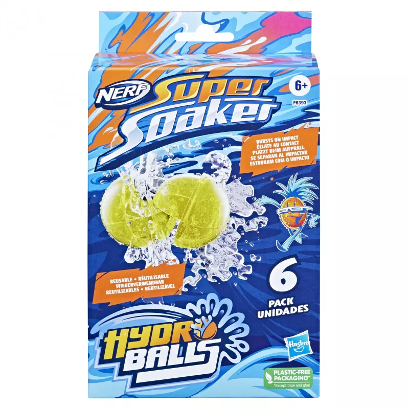Globos de agua HASBRO Nerf Super Soaker Hydro Balls — depósito de agua incorporado, 6 uds., plástico, azul/amarillo, edad 6+