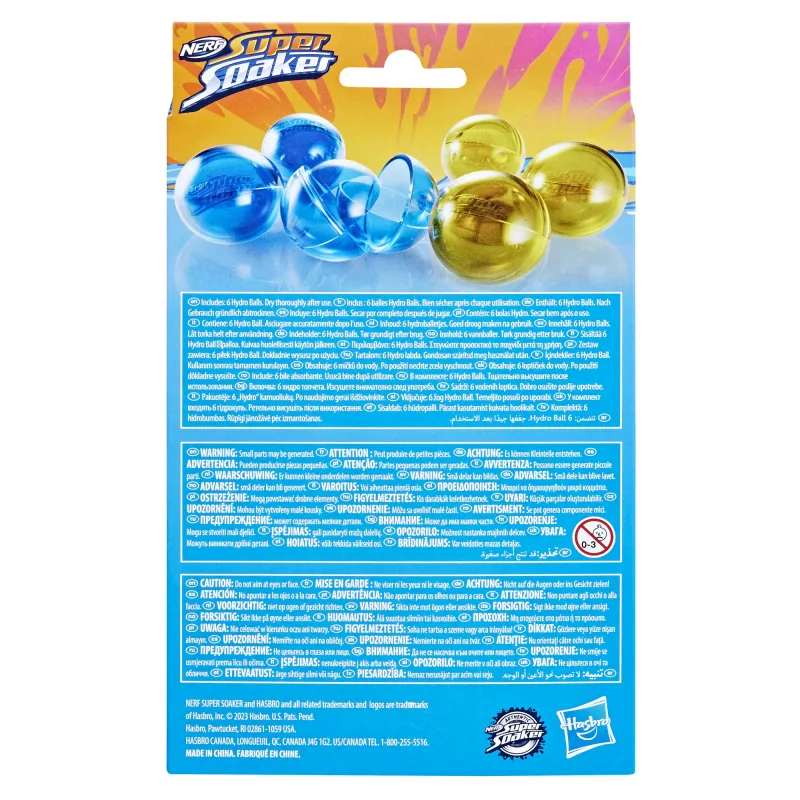 Globos de agua HASBRO Nerf Super Soaker Hydro Balls — depósito de agua incorporado, 6 uds., plástico, azul/amarillo, edad 6+