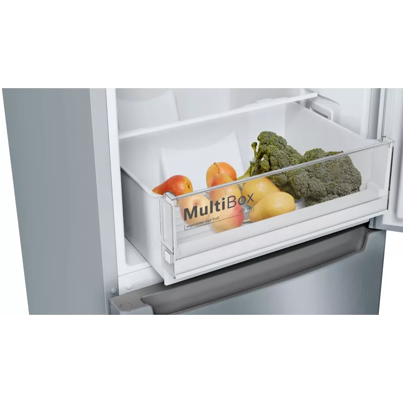 Bosch Serie 2 KGN33NLEB frigorífico combi, libre instalación, 279 l, No Frost, E, acero inoxidable