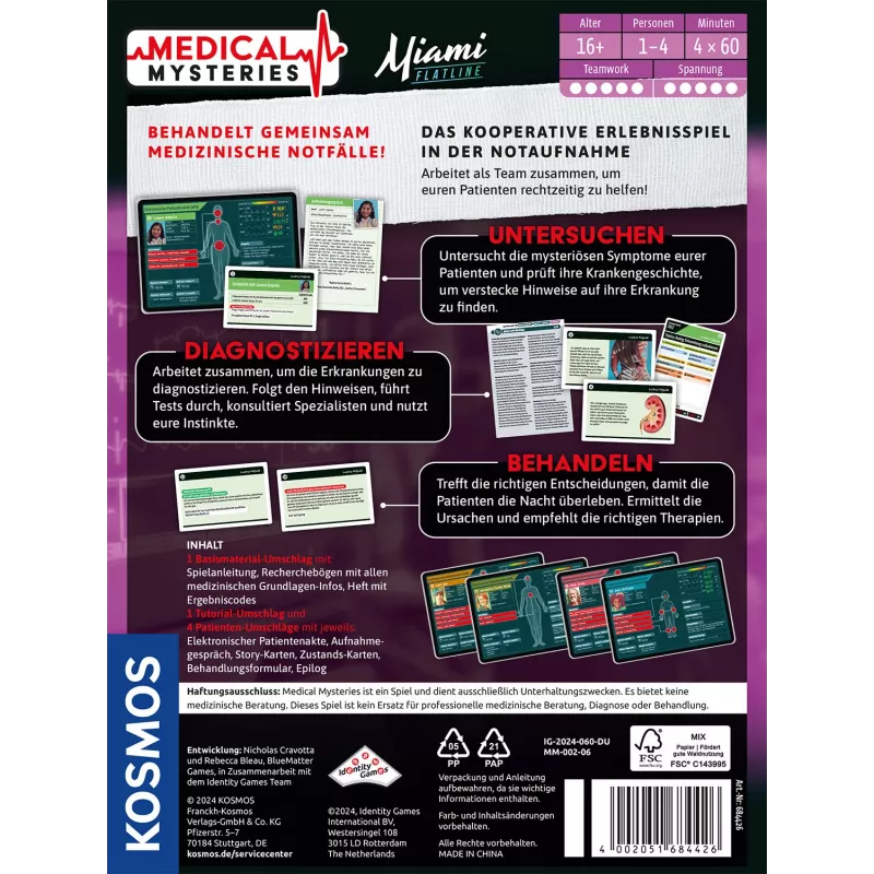 Kosmos Medical Mysteries - Miami Flatline 60 min Juego de mesa Deducción