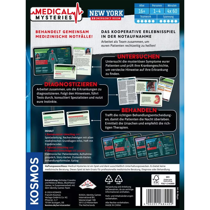 Kosmos Medical Mysteries - New York Emergency Room 60 min Juego de mesa Deducción
