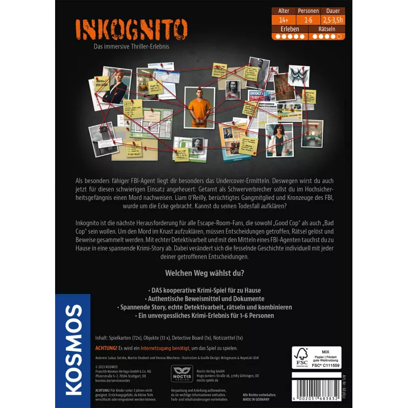 Kosmos Masters of Crime - Inkognito 150 min Juego de mesa Detective