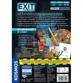 Kosmos EXIT - Die Rückkehr in die verlassene Hütte juego de mesa de escape, 1-4 jugadores, 12+ años, juego familiar