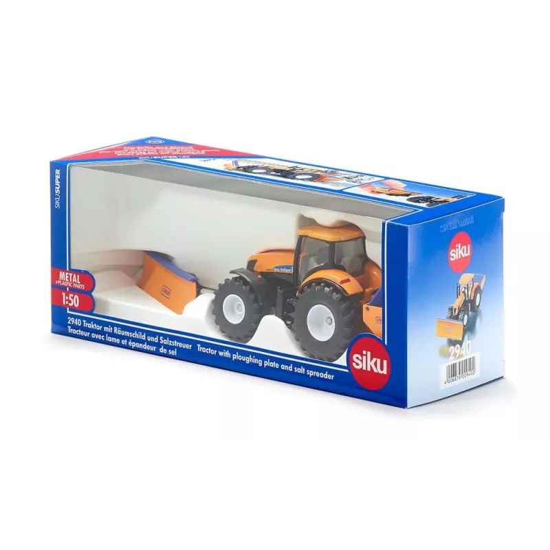 Siku tractor con hoja quitanieves y esparcidor de sal, modelo de tractor, preensamblado, 1:50, metal, plástico, 3 año(s), negro, azul, naranja