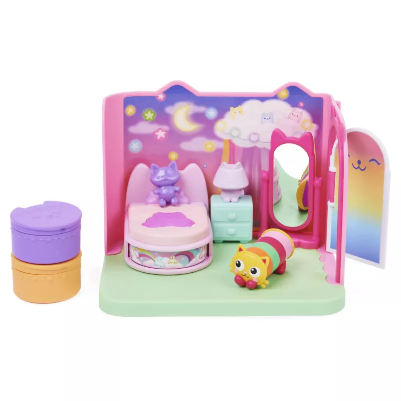 Gabby's Dollhouse, Dormitorio Dulces Sueños con figura Pillow Cat y 3 accesorios, 3 muebles y 2 entregas, juguete para niños a partir de 3 años