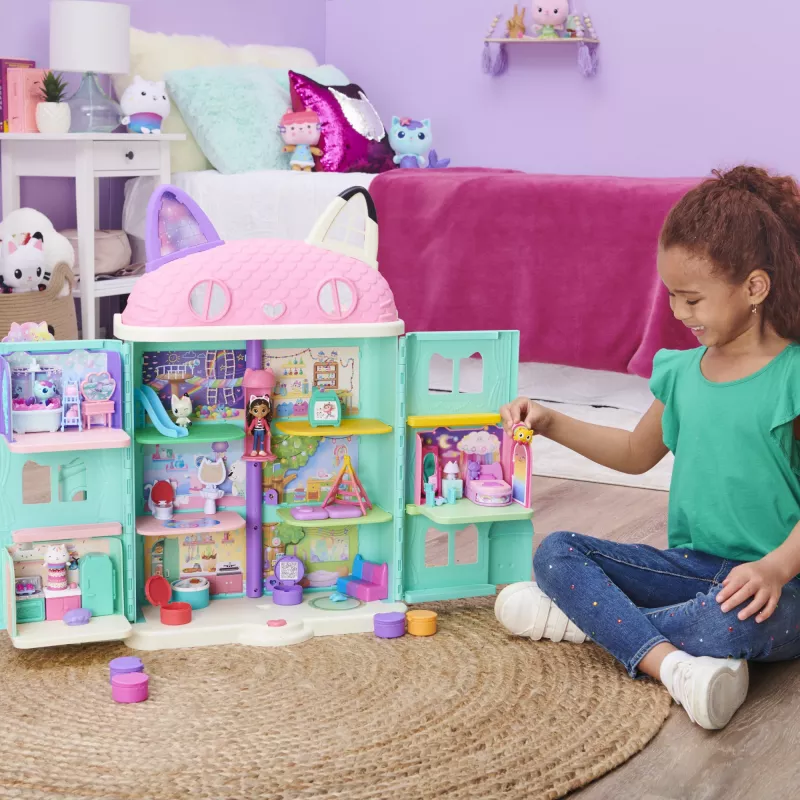 Gabby's Dollhouse, Dormitorio Dulces Sueños con figura Pillow Cat y 3 accesorios, 3 muebles y 2 entregas, juguete para niños a partir de 3 años