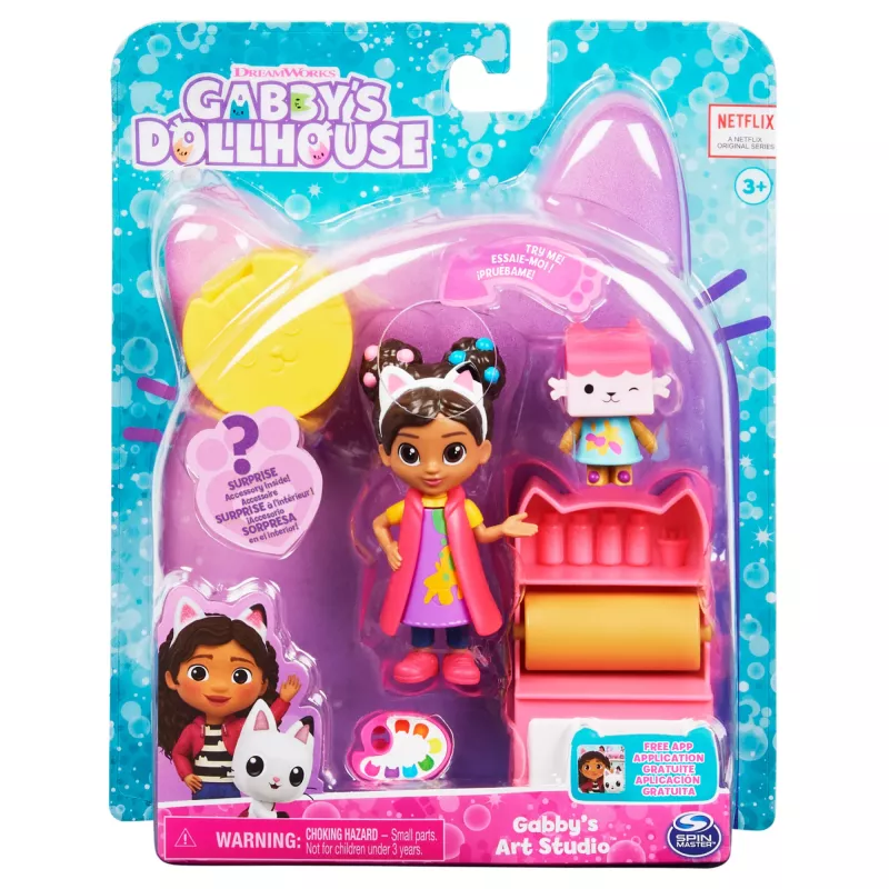 Casa de muñecas de Gabby, set de taller de arte con 2 figuras, 2 accesorios, entrega y mueble, juguete para niños a partir de 3 años