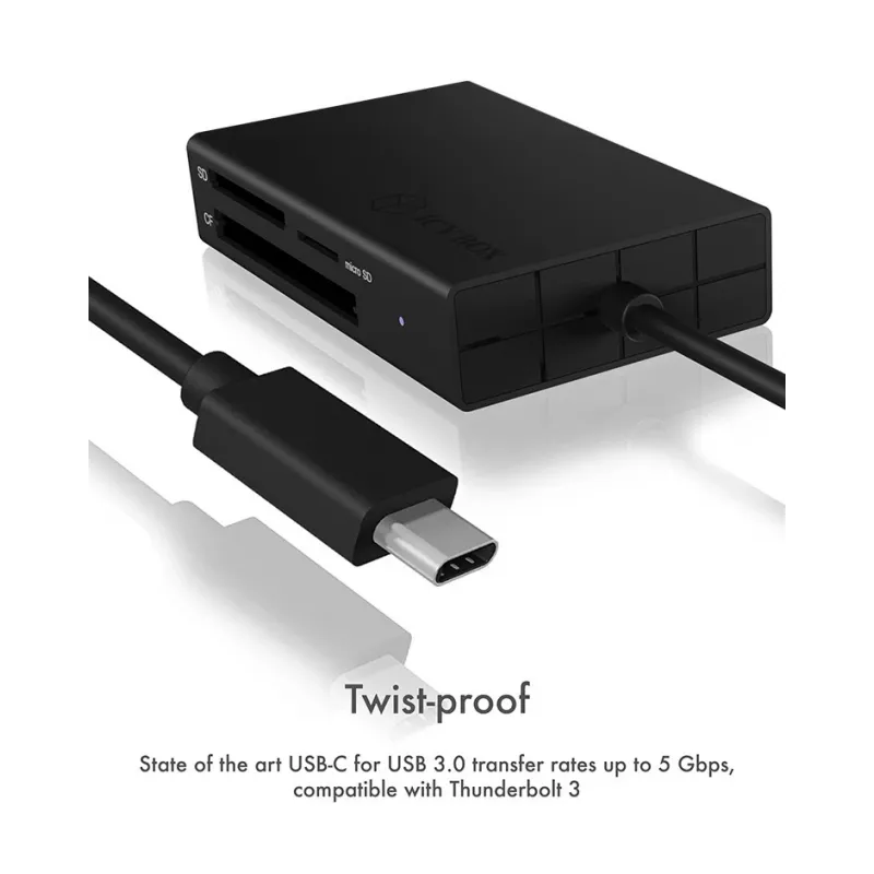 ICY BOX IB-CR401-C3 Lector de tarjetas USB 3.2 Gen 1 (3.1 Gen 1) Type-C Negro