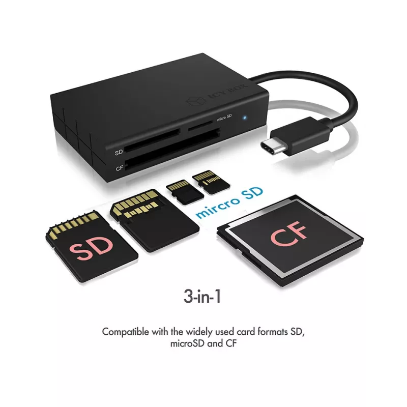 ICY BOX IB-CR401-C3 Lector de tarjetas USB 3.2 Gen 1 (3.1 Gen 1) Type-C Negro
