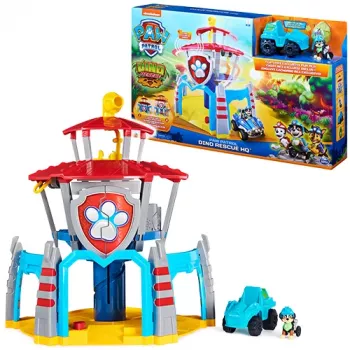 PAW Patrol, Dino Rescue HQ Set de juego con sonidos y figura exclusiva de Rex y vehículo