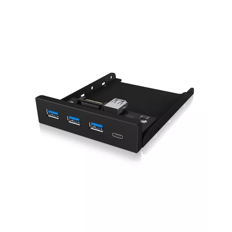 ICY BOX IB-HUB1418-i3 panel frontal de 3,5 pulgadas con hub USB 3.0, 3x USB Type-A, 1x USB Type-C, negro