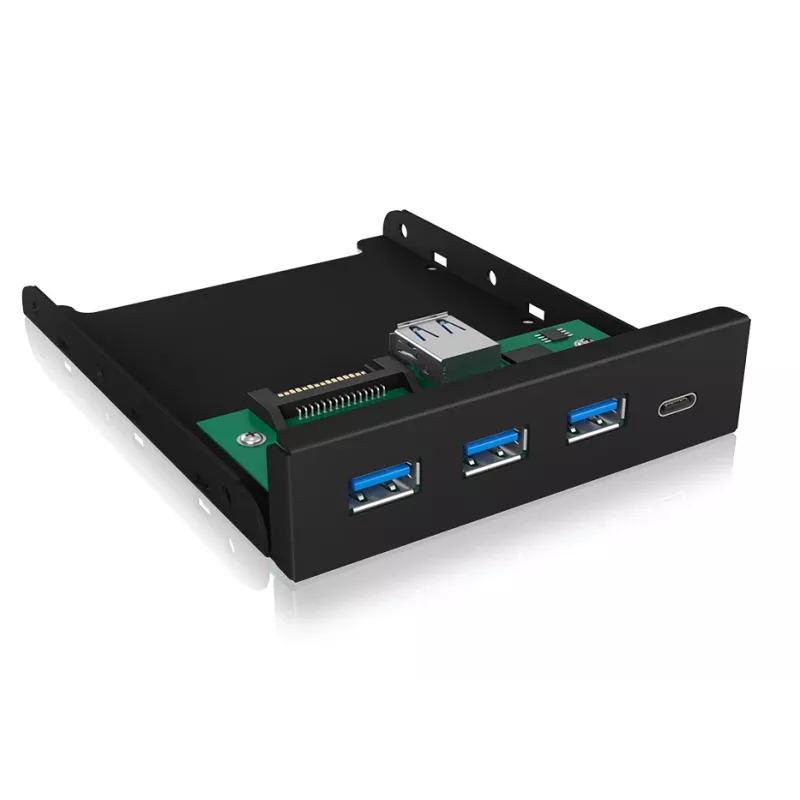 ICY BOX IB-HUB1418-i3 panel frontal de 3,5 pulgadas con hub USB 3.0, 3x USB Type-A, 1x USB Type-C, negro