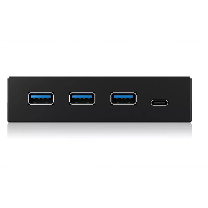 ICY BOX IB-HUB1418-i3 panel frontal de 3,5 pulgadas con hub USB 3.0, 3x USB Type-A, 1x USB Type-C, negro