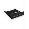 ICY BOX IB-HUB1418-i3 panel frontal de 3,5 pulgadas con hub USB 3.0, 3x USB Type-A, 1x USB Type-C, negro