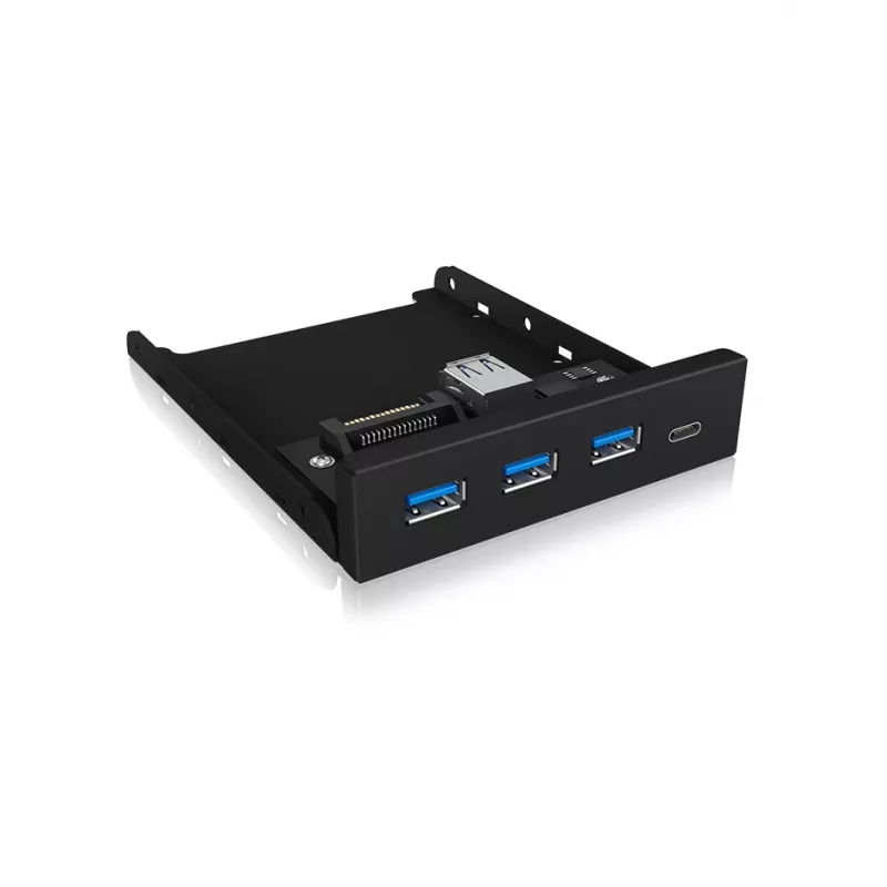 ICY BOX IB-HUB1418-i3 panel frontal de 3,5 pulgadas con hub USB 3.0, 3x USB Type-A, 1x USB Type-C, negro