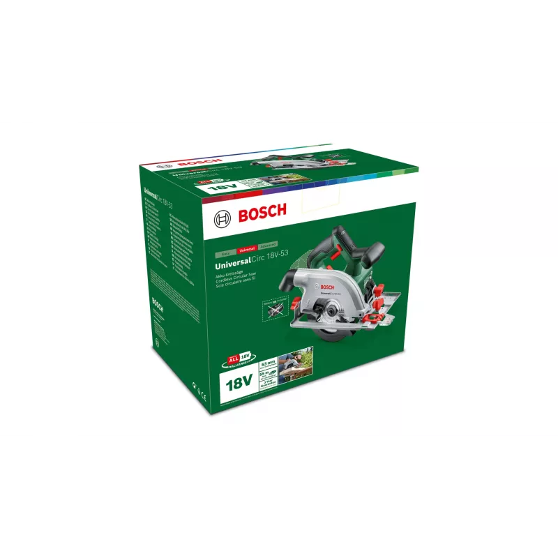 Bosch UniversalCirc 18V-53 sierra circular a batería, 18 V, hoja de 160 mm, profundidad de corte de 53 mm, sin batería ni cargador, verde/negro