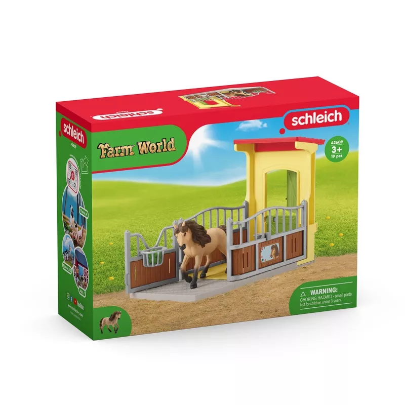 schleich FARM WORLD box de poni con semental de caballo islandés, granja, edificio, animales de granja / juguete de granja, cuadra, caballos, 3 año(s), multicolor