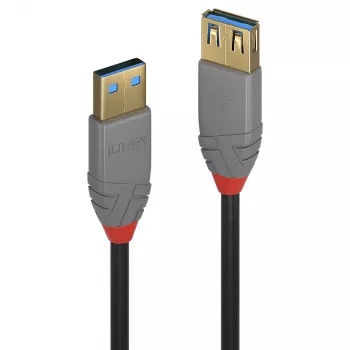 Lindy 36763 Anthra Line cable alargador USB 3.2 Gen 1 Type A, USB-A macho a USB-A hembra, 5 Gbps, 3 m, negro/gris
