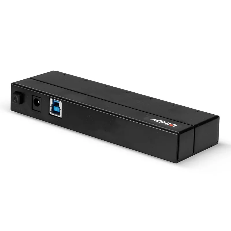 Lindy Hub USB 3.0 de 7 puertos, USB 3.2 Gen 1 (3.1 Gen 1) Tipo A, USB 3.2 Gen 1 (3.1 Gen 1) Tipo A, USB 3.2 Gen 1 (3.1 Gen 1), 5000 Mbit/s, negro, plástico