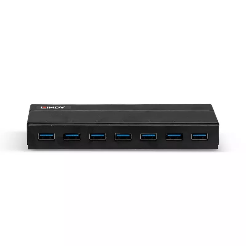 Lindy Hub USB 3.0 de 7 puertos, USB 3.2 Gen 1 (3.1 Gen 1) Tipo A, USB 3.2 Gen 1 (3.1 Gen 1) Tipo A, USB 3.2 Gen 1 (3.1 Gen 1), 5000 Mbit/s, negro, plástico