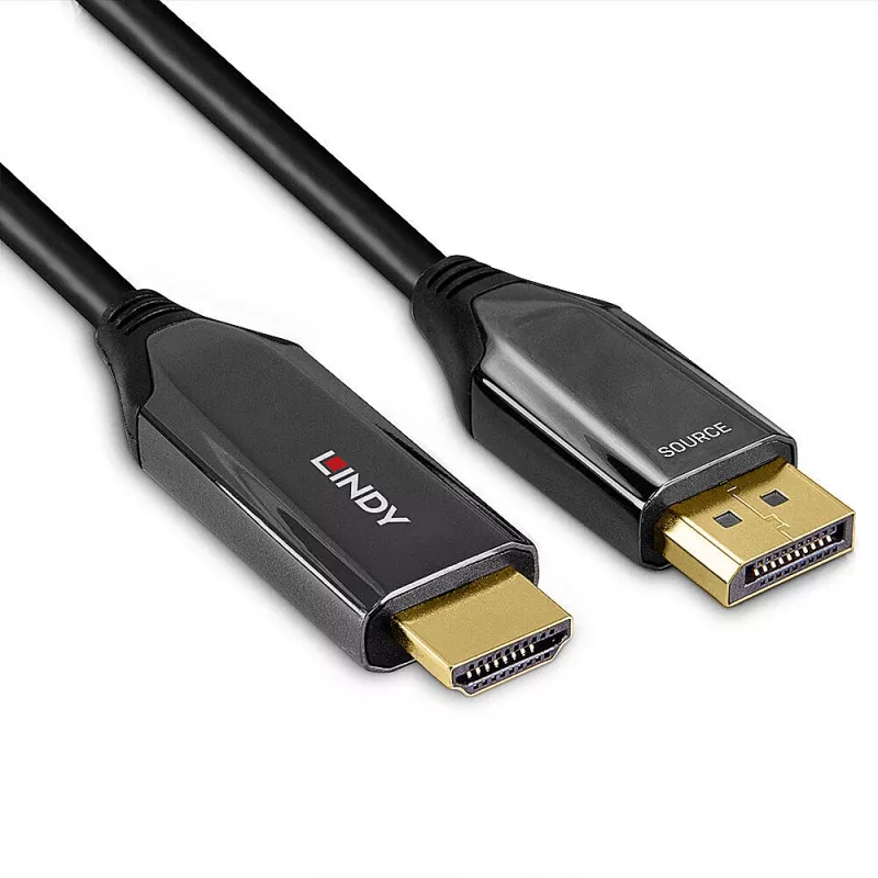 Lindy Cable activo DisplayPort 1.4 a HDMI 8K60 de 2 m, 2 m, HDMI Tipo A (estándar), DisplayPort, conector macho, conector macho, recto