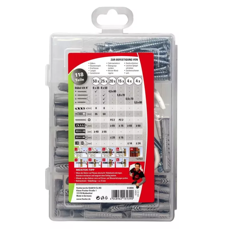 Set de tornillos y tacos Fischer MEISTER-BOX UX 75 unidades