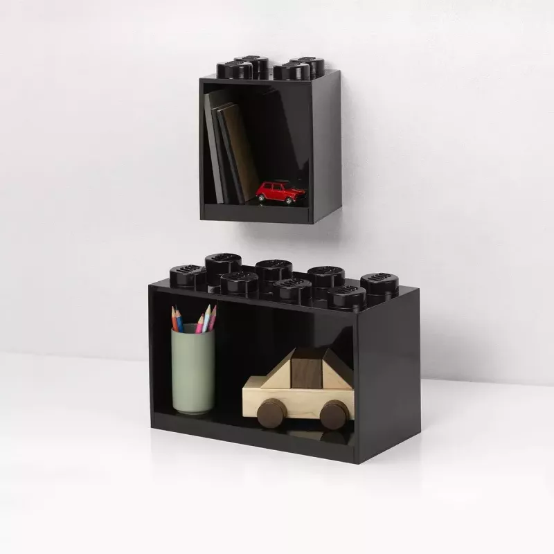 room copenhagen LEGO Brick Shelf 8+4 negro — estantería modular de pared con 2 baldas