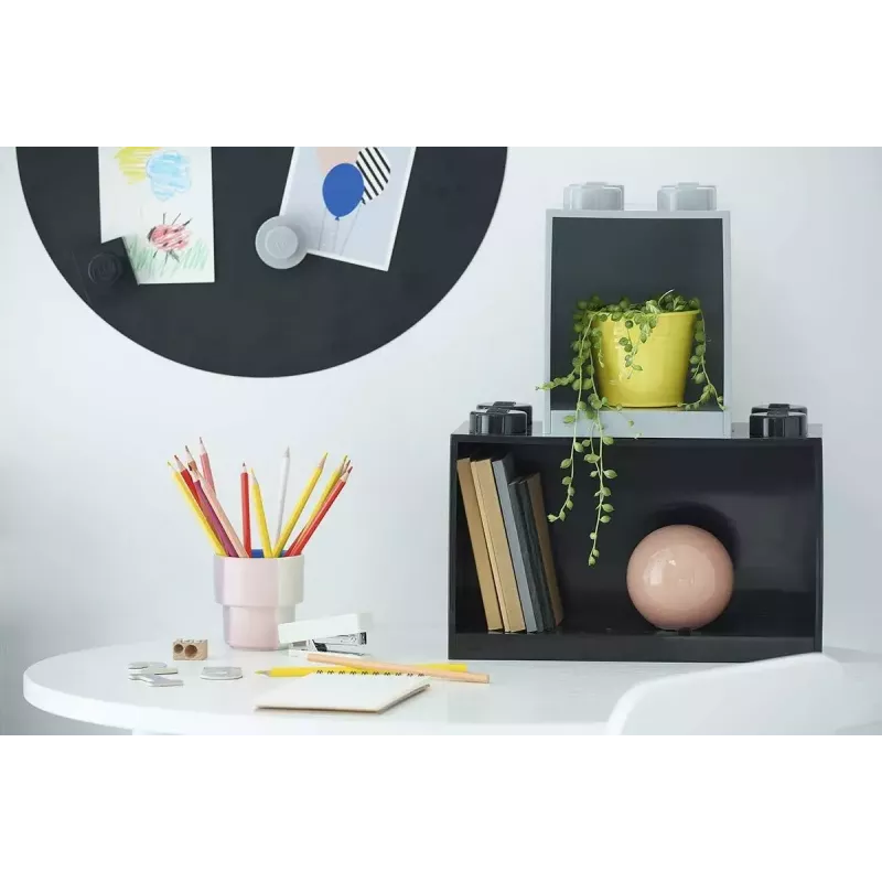 room copenhagen LEGO Brick Shelf 8+4 negro — estantería modular de pared con 2 baldas