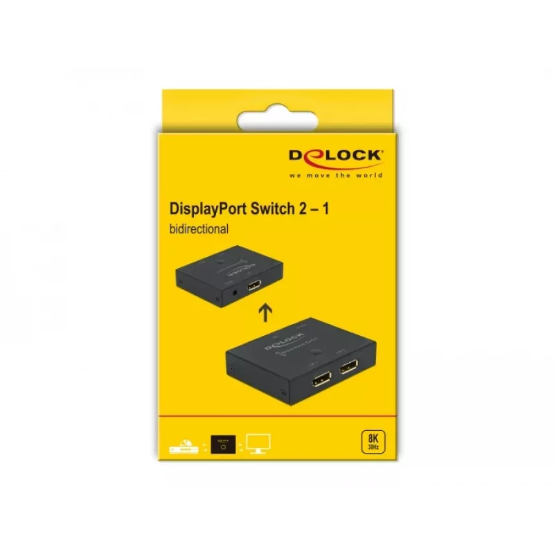 DELOCK Conmutador DisplayPort 2 - 1 - bidireccional 8K 30 Hz
