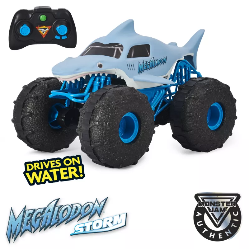Monster Jam, camión monstruo teledirigido oficial Megalodon STORM All-Terrain, escala 1:15