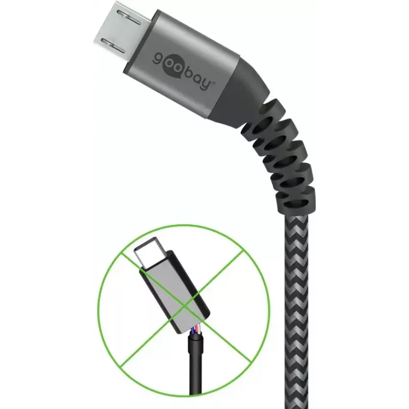 Cable USB Wentronic 49282 USB 2.0 1 m Micro-USB B USB A Negro gris
